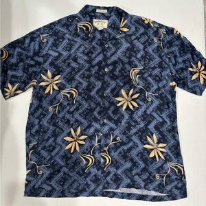 Bamboo Cay Mens L Short Sleeve Hawaiian Shirt Resortwear Blue Floral